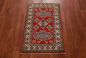 Red Wool Geometric Kazak Oriental Accent Rug 2x3