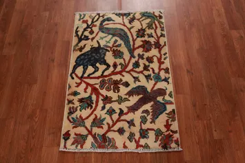 Animals Design Wool Ziegler Oriental Accent Rug 2x3
