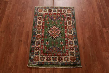 Green Geometric Kazak Oriental Accent Rug 2x3