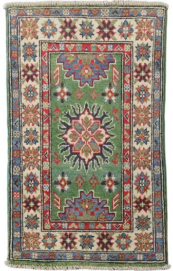 Green Geometric Kazak Oriental Accent Rug 2x3
