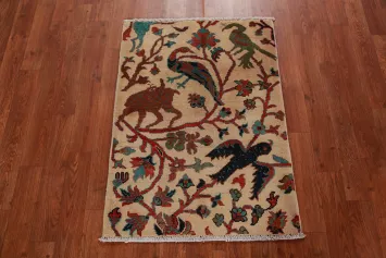 Animals Design Wool Kazak Oriental Accent Rug 2x3