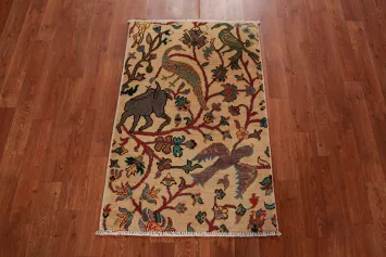 Animals Design Wool Kazak Oriental Accent Rug 2x3
