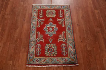 Red Geometric Kazak Oriental Accent Rug 2x3