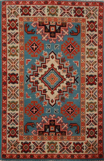 Blue Wool Kazak Oriental Accent Rug 2x3
