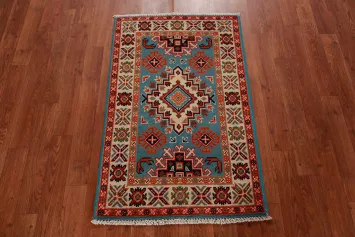 Blue Wool Kazak Oriental Accent Rug 2x3