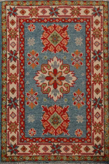 Light Blue Wool Kazak Oriental Accent Rug 2x3