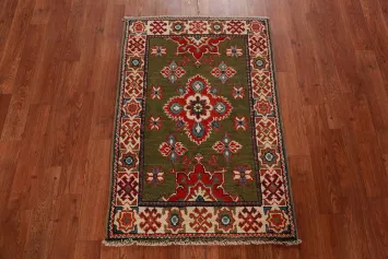 Green Wool Kazak Oriental Accent Rug 2x3