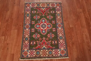 Green Wool Kazak Oriental Accent Rug 2x3