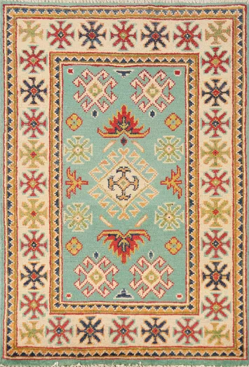 Turquoise Blue Wool Kazak Oriental Accent Rug 2x3