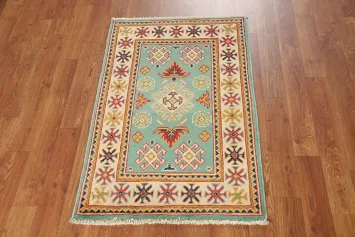 Turquoise Blue Wool Kazak Oriental Accent Rug 2x3