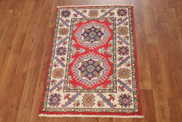 Red Geometric Kazak Oriental Accent Rug 2x3