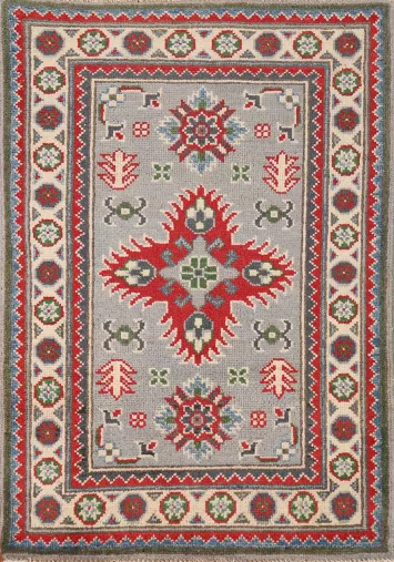 Handmade Gray Kazak Oriental Accent Rug 2x3