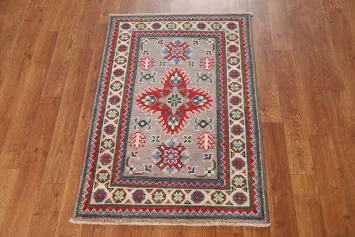 Gray Wool Geometric Kazak Oriental Accent Rug 2x3