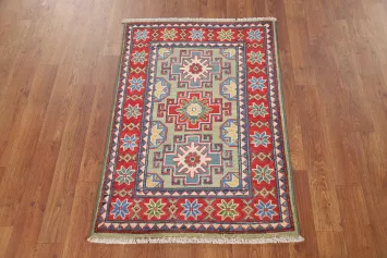 Green & Red Wool Kazak Oriental Foyer Rug 2x3