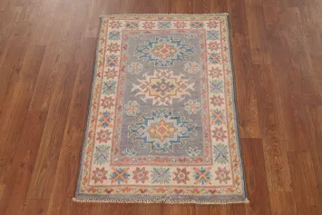Gray Wool Geometric Kazak Oriental Foyer Rug 2x3