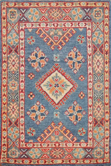 Blue Geometric Kazak Oriental Accent Rug 2x3