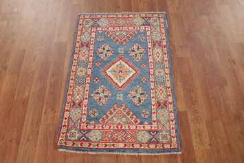 Blue Geometric Kazak Oriental Accent Rug 2x3