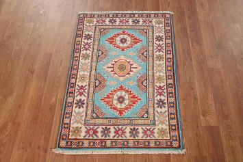 Light Blue Geometric Kazak Oriental Foyer Rug 2x3