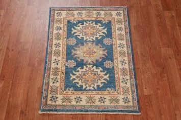 Blue Geometric Kazak Oriental Accent Rug 2x3