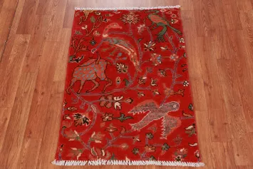 Animals Design Red Kazak Oriental Accent Rug 2x3
