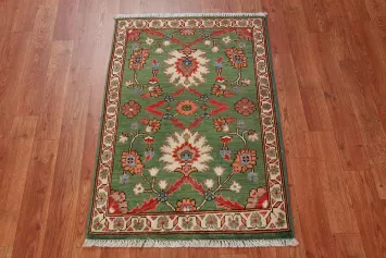 Green Wool Floral Kazak Oriental Accent Rug 2x3