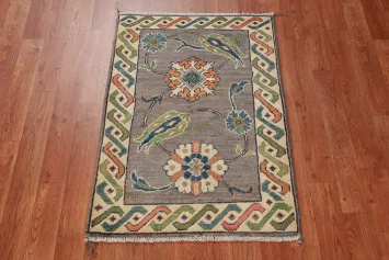 Gray Floral Wool Kazak Oriental Accent Rug 2x3