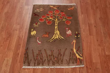 Brown Pictorial Wool Kazak Oriental Foyer Rug 2x3