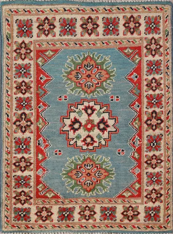 Light Blue Wool Kazak Oriental Foyer Rug 2x3