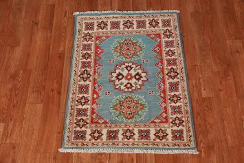 Light Blue Wool Kazak Oriental Foyer Rug 2x3