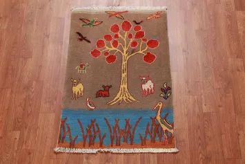 Animals Design Wool Kazak Oriental Accent Rug 2x3