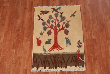 Animals Pictorial Wool Kazak Oriental Foyer Rug 2x3