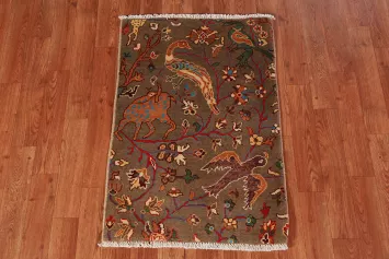 Brown Animals Wool Kazak Oriental Accent Rug 2x3