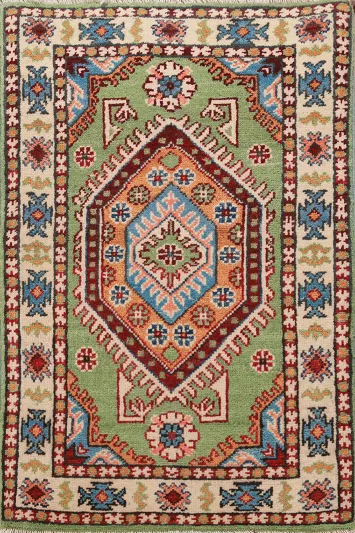 Geometric Green Kazak Oriental Accent Rug 2x3