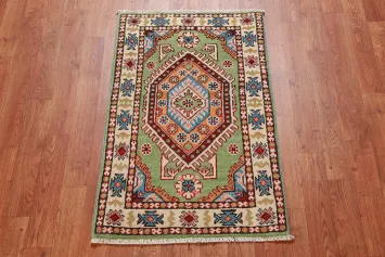 Geometric Green Kazak Oriental Accent Rug 2x3
