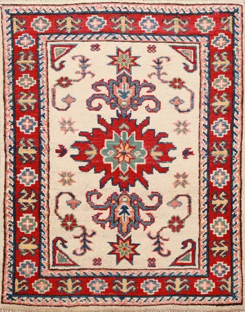 Handmade Ivory Kazak Oriental Accent Rug 2x3