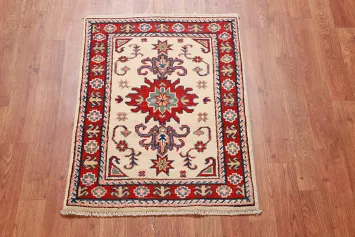 Handmade Ivory Kazak Oriental Accent Rug 2x3