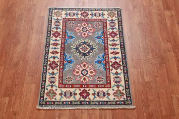 Traditional Gray Wool Kazak Oriental Foyer Rug 2x3