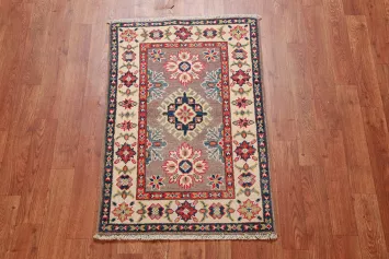 Handmade Brown Wool Kazak Oriental Accent Rug 2x3