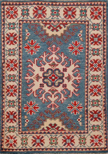 Handmade Blue Kazak Oriental Accent Rug 2x3