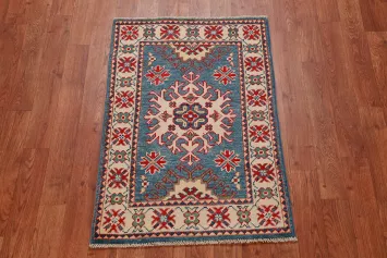 Handmade Blue Kazak Oriental Accent Rug 2x3