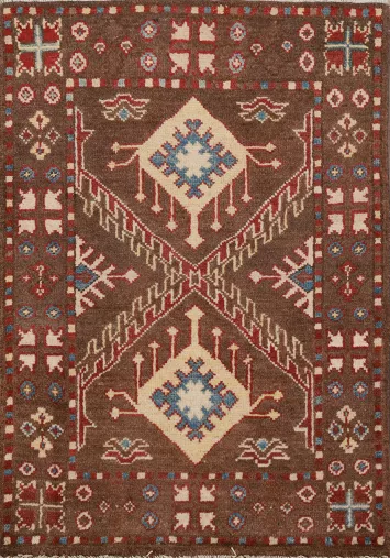 Brown Handmade Wool Kazak Oriental Accent Rug 2x3