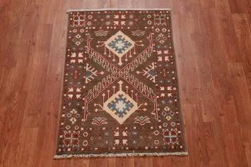 Brown Handmade Wool Kazak Oriental Accent Rug 2x3