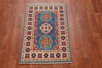 Handmade Blue Kazak Oriental Accent Rug 2x3
