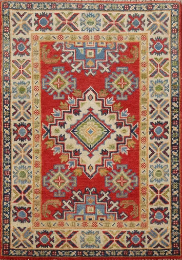 Handmade Red Kazak Oriental Accent Rug 2x3