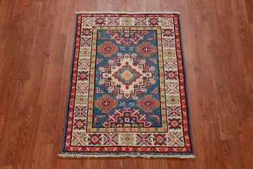 Blue Geometric Kazak Oriental Accent Rug 2x3