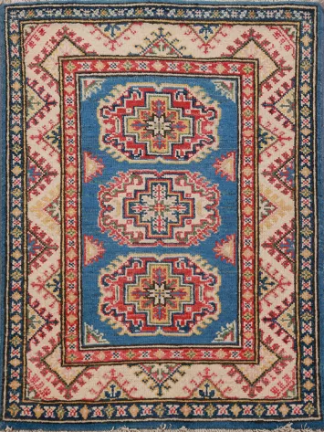 Handmade Blue Kazak Oriental Accent Rug 2x3