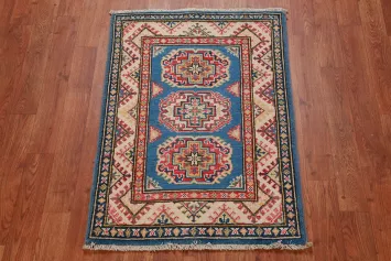 Handmade Blue Kazak Oriental Accent Rug 2x3