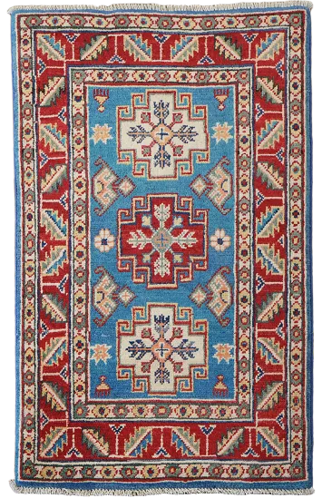 Blue Wool Geometric Kazak Oriental Accent Rug 2x3