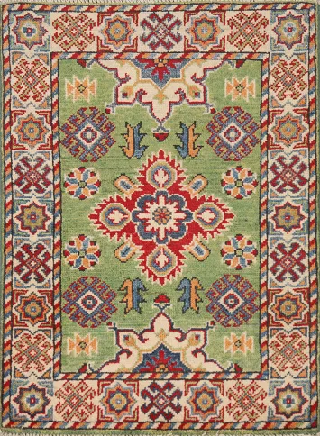 Wool Green Kazak Oriental Accent Rug 2x3