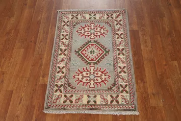 Gray Wool Geometric Kazak Oriental Accent Rug 2x3